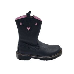 Dr. Martens Bex Heart P-O Boot J Girls Sz 4 Black Pink‎ Hearts Leather Zip